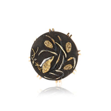 Load image into Gallery viewer, Victorian Japanese Shakudo and 18K Rose Gold Small Round Brooch
