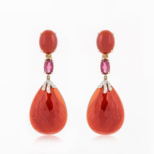 Load image into Gallery viewer, 18K Gold Agate and Tourmaline Drop Earrings
