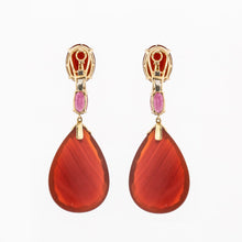 Load image into Gallery viewer, 18K Gold Agate and Tourmaline Drop Earrings
