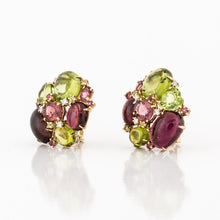 Load image into Gallery viewer, 18K Gold Tourmaline and Peridot Cluster Earrings
