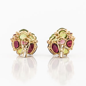 18K Gold Tourmaline and Peridot Cluster Earrings