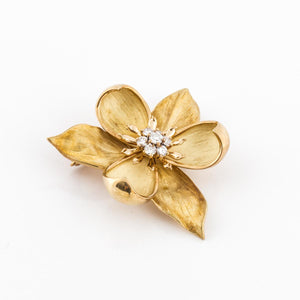 Tiffany and Co. 18K Gold and Diamond Flower Brooch