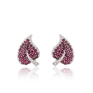 18K White Gold Ruby and Diamond Leaf Earrings