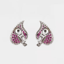 Load image into Gallery viewer, 18K White Gold Ruby and Diamond Leaf Earrings
