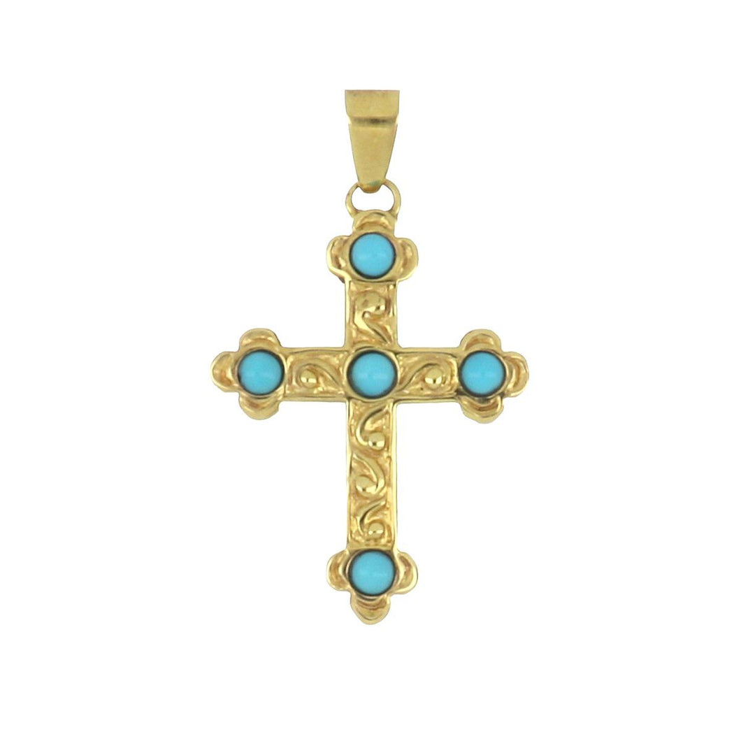 14K Gold Turquoise Cross Pendant