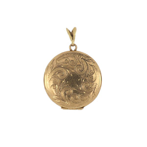 1940s Victorian Revival 14K Gold Round Engraved Locket