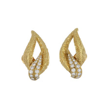Load image into Gallery viewer, Vintage 1980s Fred Paris Textured 18K Gold Open-Link Clip Earrings with Diamonds
