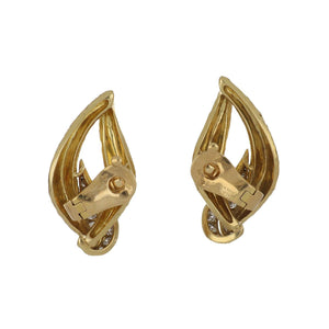 Vintage 1980s Fred Paris Textured 18K Gold Open-Link Clip Earrings with Diamonds