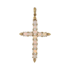 14K Gold White Opal Cross Pendant