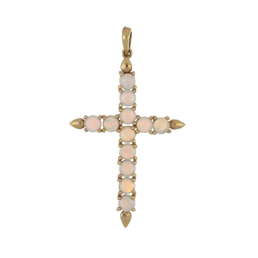 14K Gold White Opal Cross Pendant