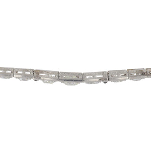 Art Deco Platinum Box-Link Diamond Line Bracelet with Onyx