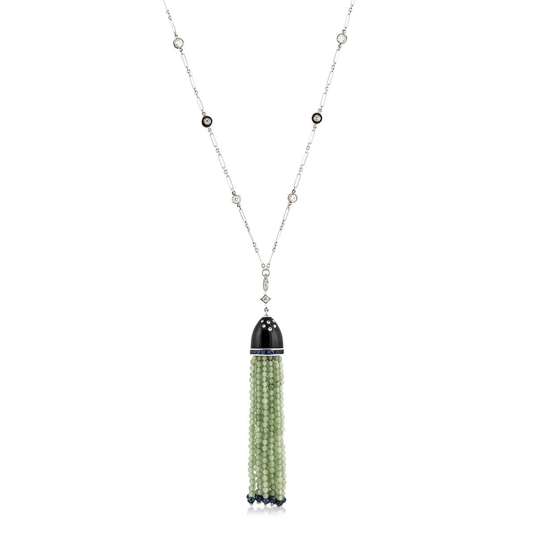 Estate Fred Leighton 18K White Gold Jade Tassel Necklace