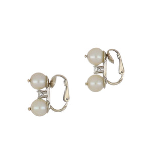 Estate 14K White Gold Pearl and Diamond Earrings
