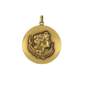 Art Nouveau 9K Gold Locket with Female Head