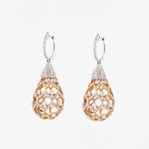18K Two Tone Gold Diamond Dangle Earrings