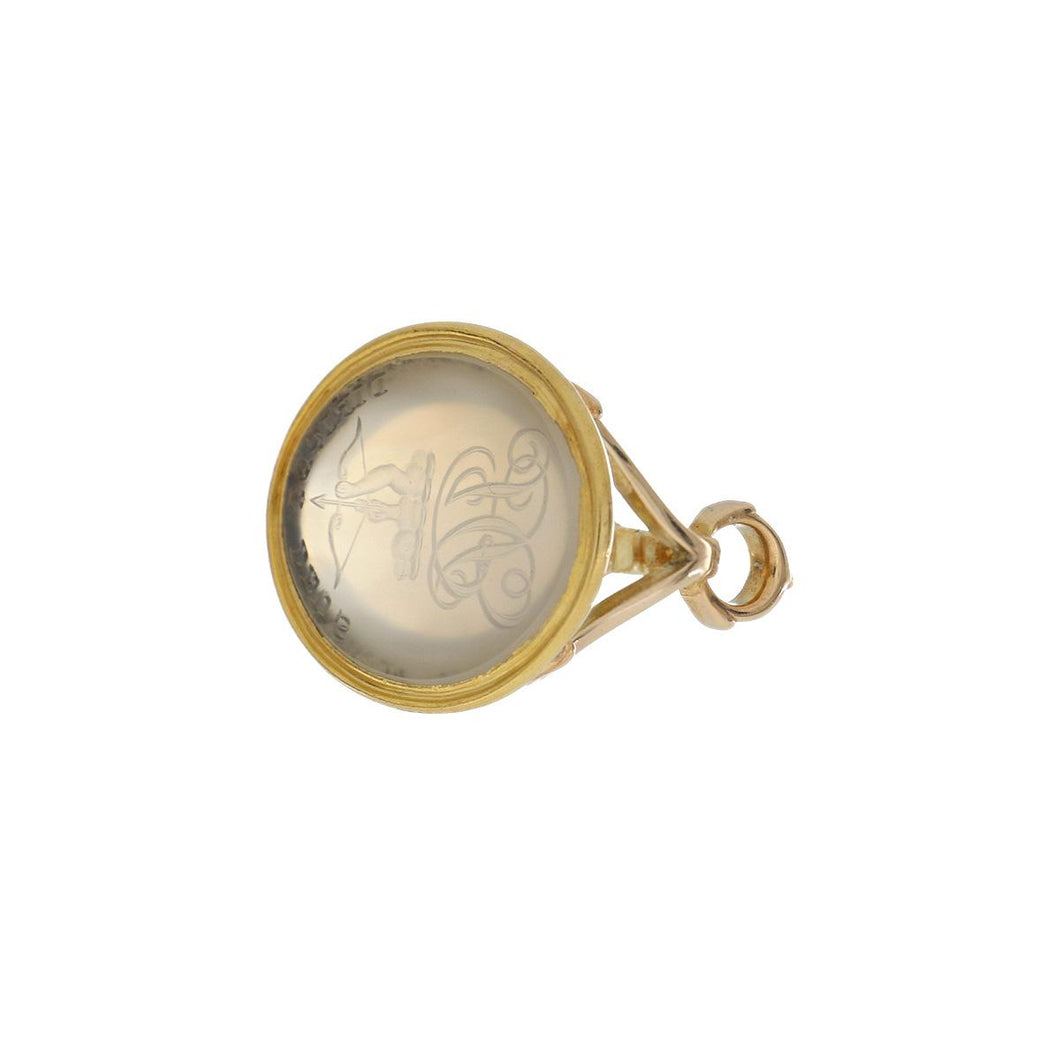 Victorian 14K Gold Carved Fob with White Jadeite Jade
