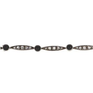 Edwardian Sterling Silver and Gold Rose-Cut Diamond and Onyx Bracelet