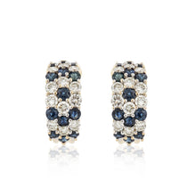 Load image into Gallery viewer, 18K Gold Sapphire and Diamond Hoop Earrings

