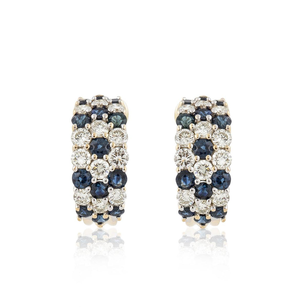 18K Gold Sapphire and Diamond Hoop Earrings