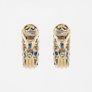 18K Gold Sapphire and Diamond Hoop Earrings