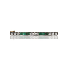 Load image into Gallery viewer, Edwardian Silver-Topped 14K Gold Emerald and Diamond Bar Pin
