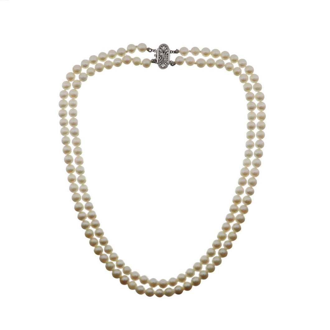 Estate 10K Gold Double Strand Pearl Necklace