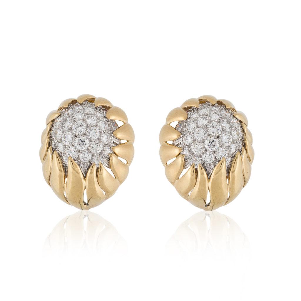 David Webb 18K Gold Diamond Earrings