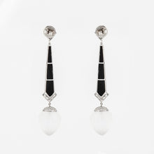 Load image into Gallery viewer, 18K White Gold Rock Crystal and Onyx Dangle Earrings
