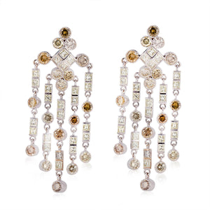 Estate 18K White Gold Multi-Color Diamond Dangle Earrings