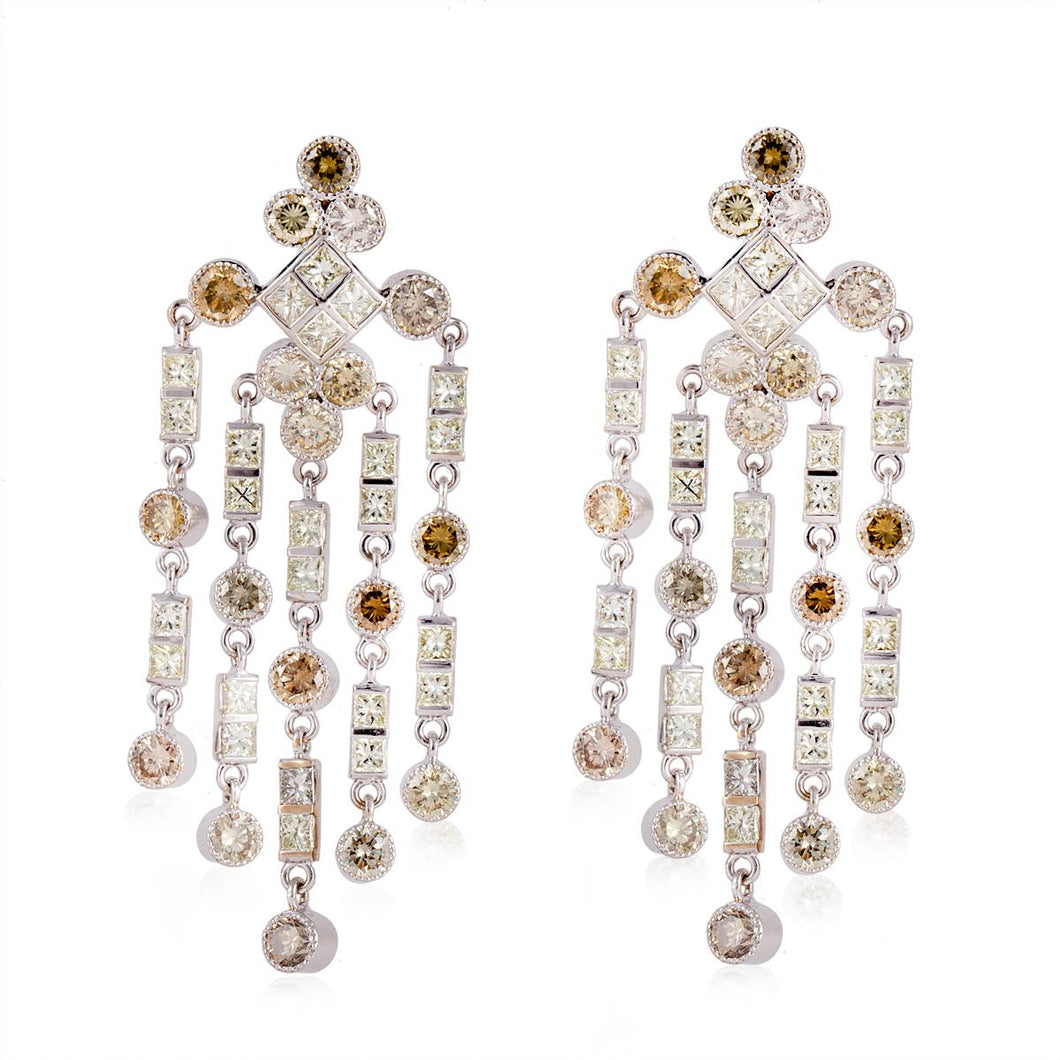 Estate 18K White Gold Multi-Color Diamond Dangle Earrings