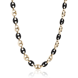 Estate Neiman Marcus 14K Gold and Onyx Anchor Link Necklace Tenenbaum Jewelers