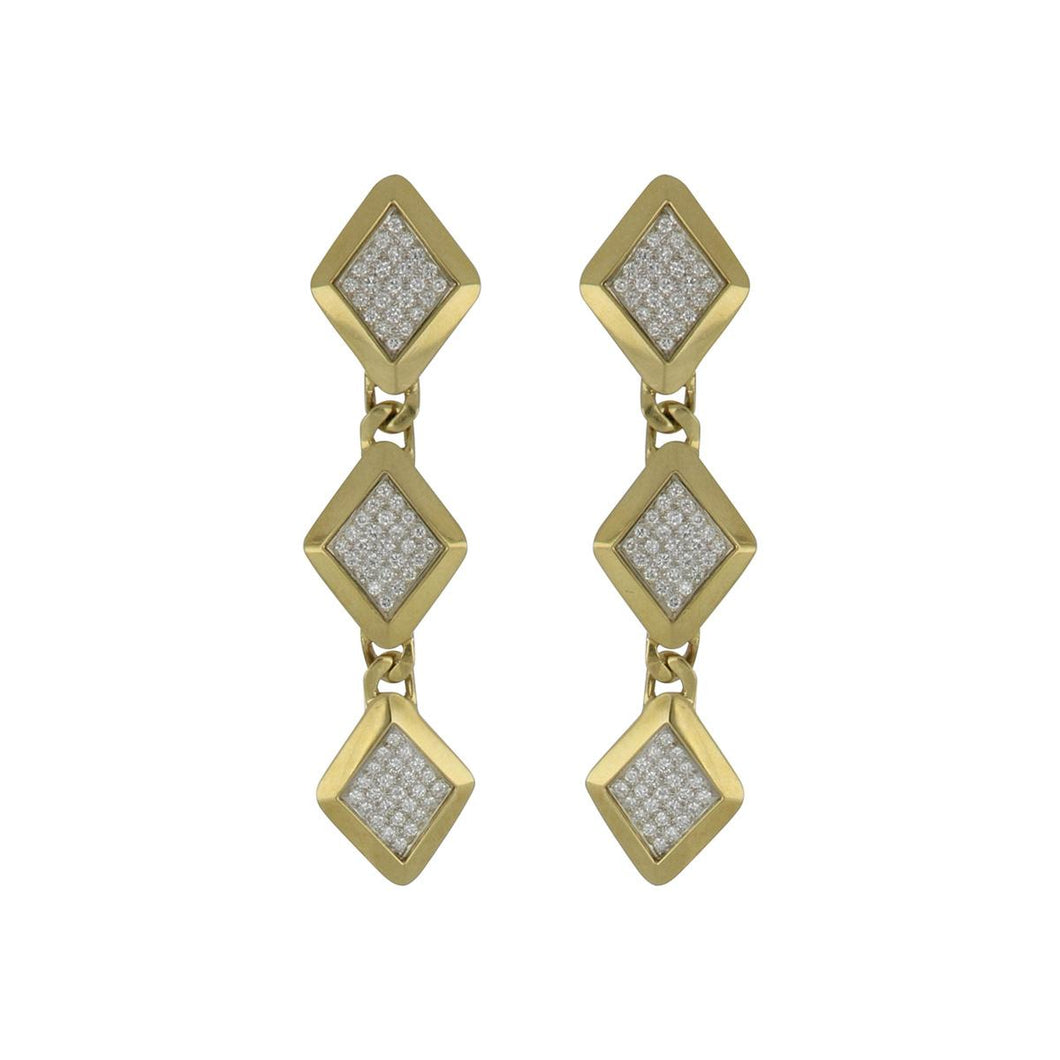 Vintage 1980s 18K Yellow Gold Diamond Plaque Earrings