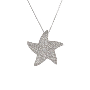18K White Gold and Diamond Star Pendant Necklace