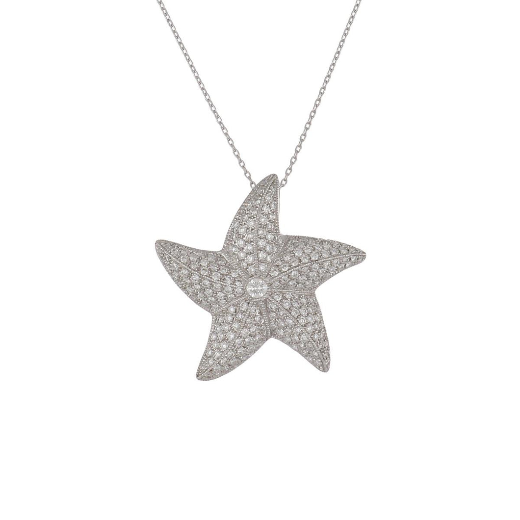 18K White Gold and Diamond Star Pendant Necklace