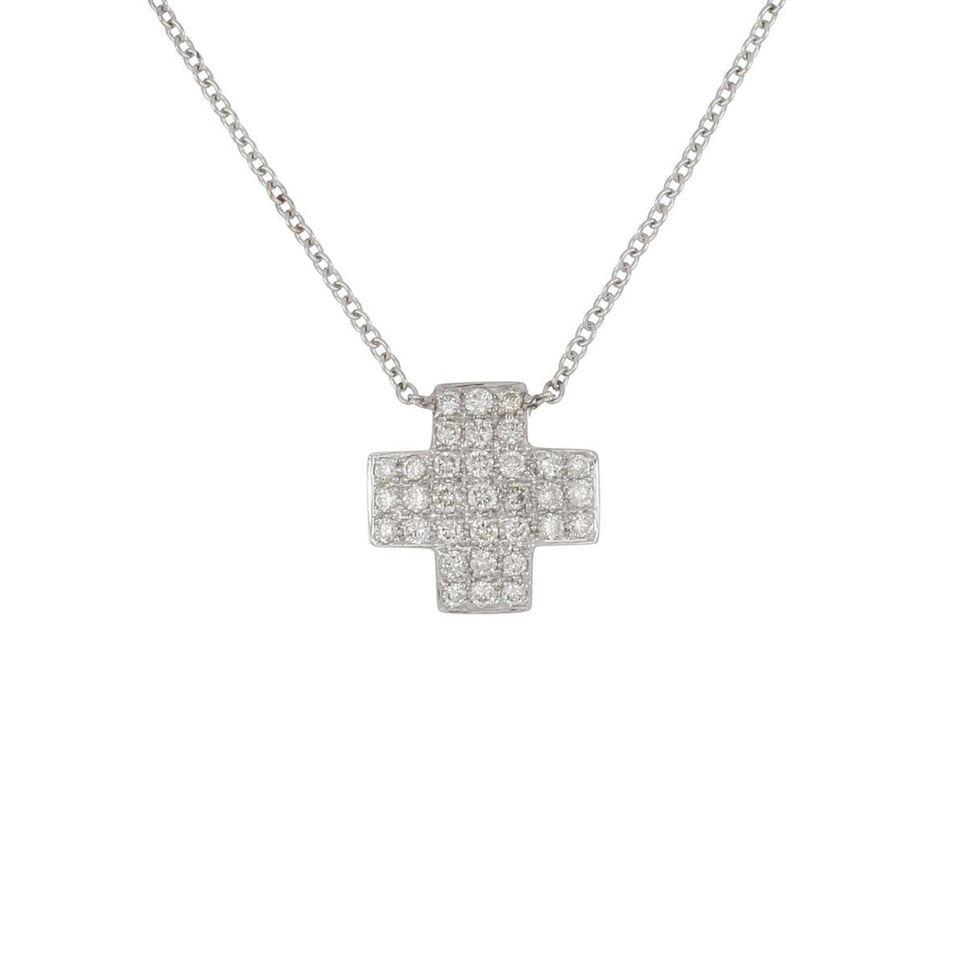 18K White Gold Diamond Greek Cross Pendant Necklace