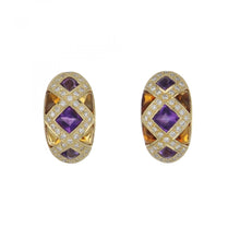 Load image into Gallery viewer, 18K Gold Amethyst and Citrine Huggie Earrings
