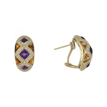 Load image into Gallery viewer, 18K Gold Amethyst and Citrine Huggie Earrings
