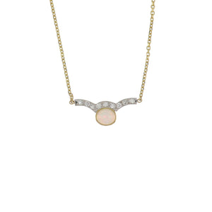 18K Gold Diamond & Opal Pendant Necklace