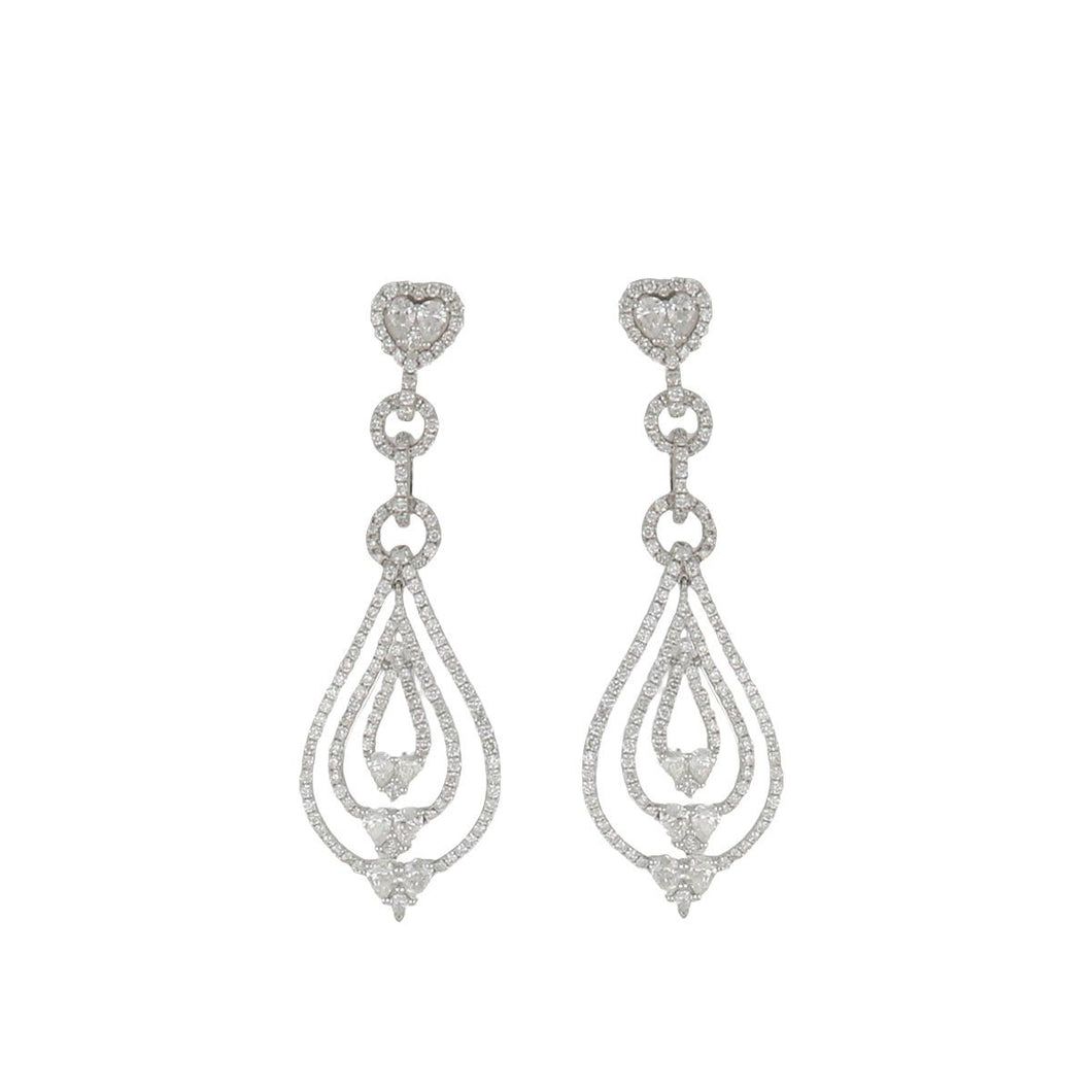 Estate 18K White Gold Elliptical Diamond Drop Earrings