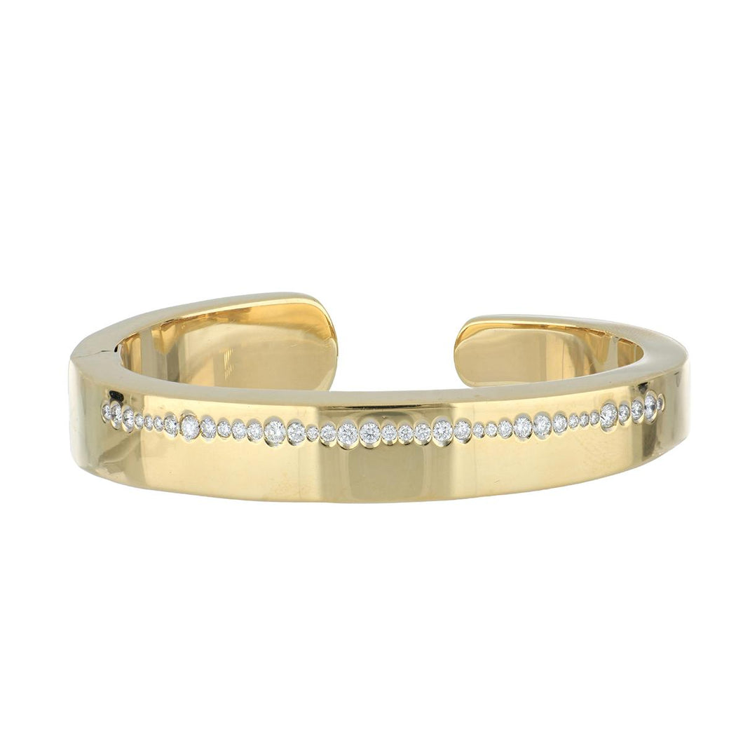 Italian 18K Yellow Gold Bangle with Diamonds