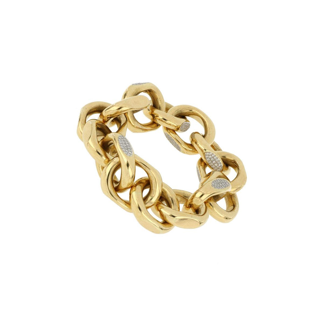 Italian 18K Gold Link Bracelet with Diamonds