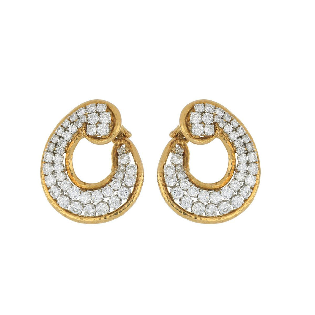 Vintage David Webb 18K Gold and Platinum Swirl Diamond Earrings
