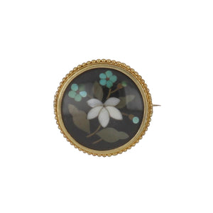 Victorian 18K Gold Pietra Dura Flower Pin