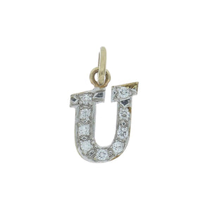 Estate 14K Gold and Diamond Letter "U" Pendant
