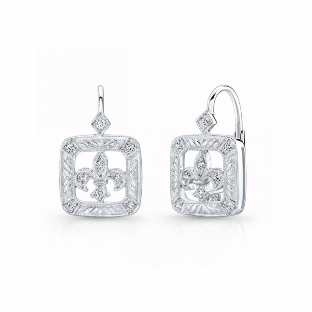 18K White Gold Openwork Diamond Fleur-de-Lis Earrings