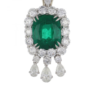 Platinum Cushion-Cut Emerald and Diamond Drop Earrings