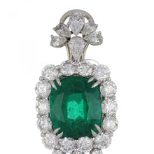 Load image into Gallery viewer, Platinum Cushion-Cut Emerald and Diamond Drop Earrings
