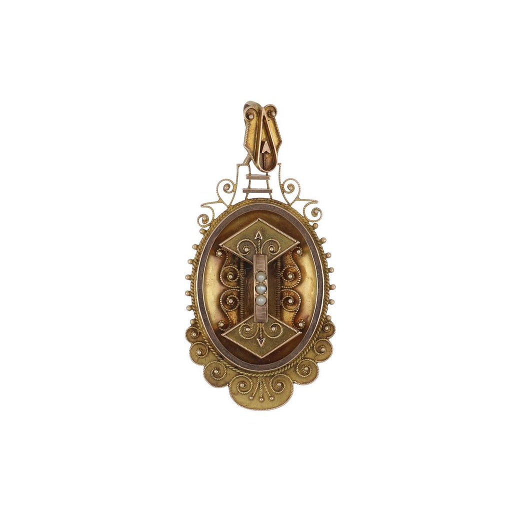Victorian Etruscan Revival 10K Gold Open Back Locket with Pearls