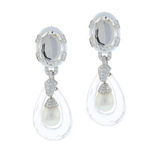 Load image into Gallery viewer, Estate David Webb Platinum and 18K Gold Rock Crystal, South Sea Pearl and Diamond Earrings
