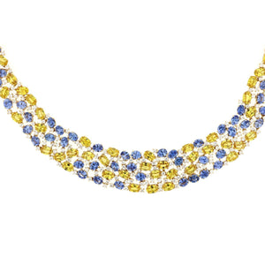 Estate 18K Gold Blue and Yellow Sapphire Cobblestone Necklace with Diamonds